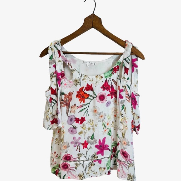 WILLOW & CLAY Floral Tie Strap Cold Shoulder Top SZ SMALL - Picture 4 of 11